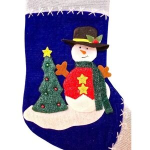 NWT Christmas‎ Eve Blue Snowman Tree Felt Holiday Stocking